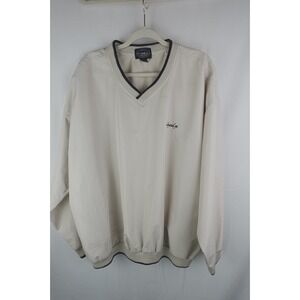 Eagle Golf XL Pullover Windbreaker V-Neck Cream Tan Retro‎ Preppy Sweater